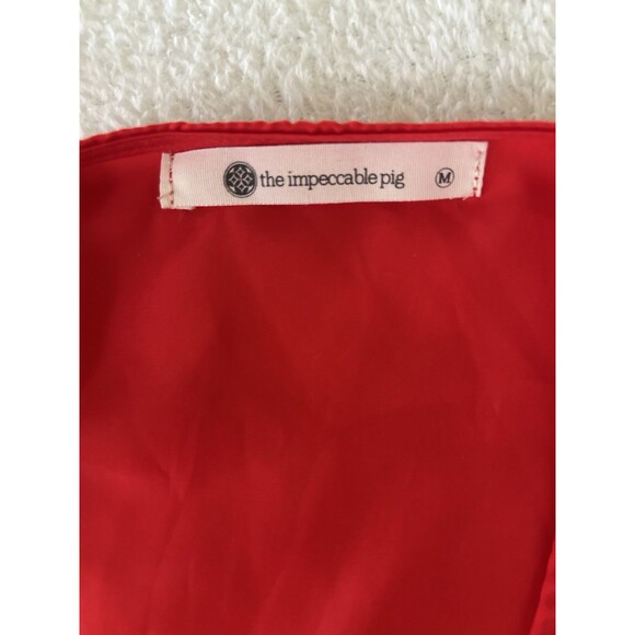 The Impeccable Pig Red Romper Flutter Sleeve/hem. V Neck Belted Size Medium - Picture 3 of 7